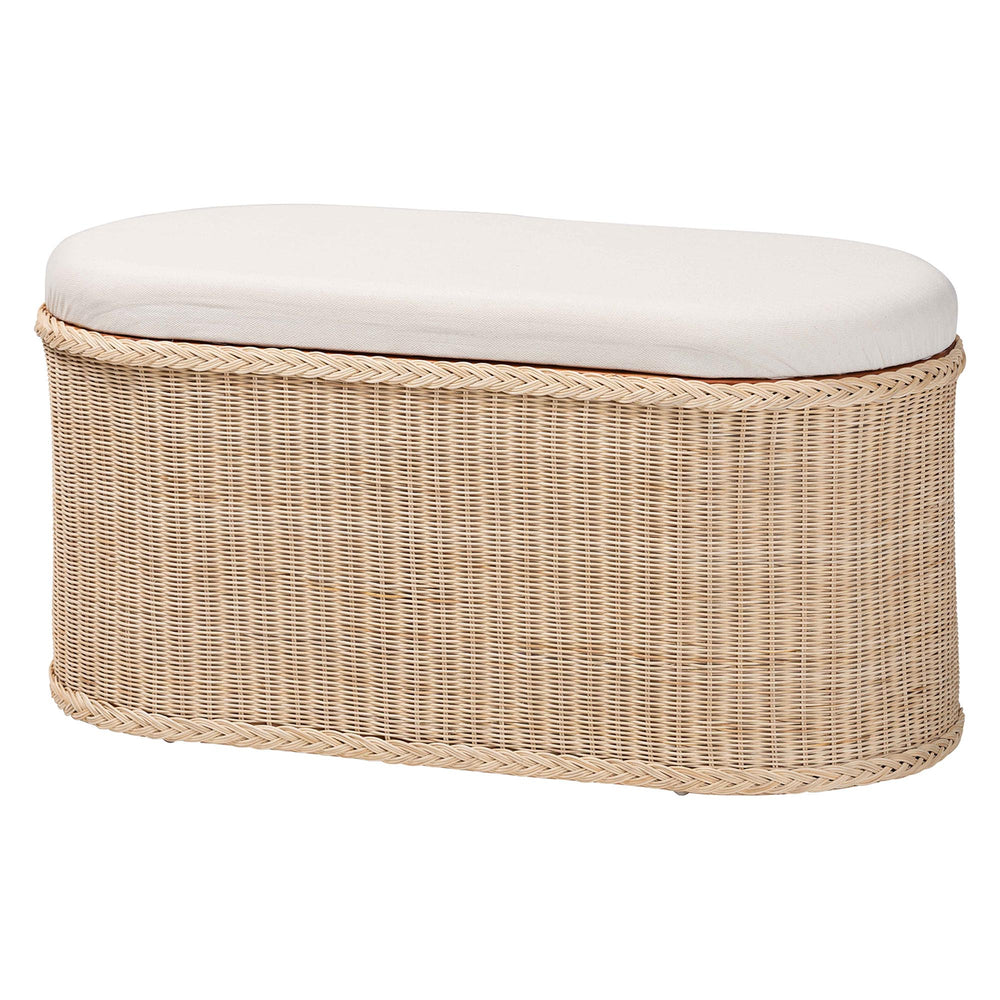 English Elm Braided Rattan Oval Storage Bench Mahogany Frame Lift Top Seat Entryway Boho B2750P467838