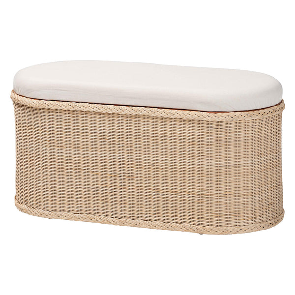 English Elm Braided Rattan Oval Storage Bench Mahogany Frame Lift Top Seat Entryway Boho B2750P467838