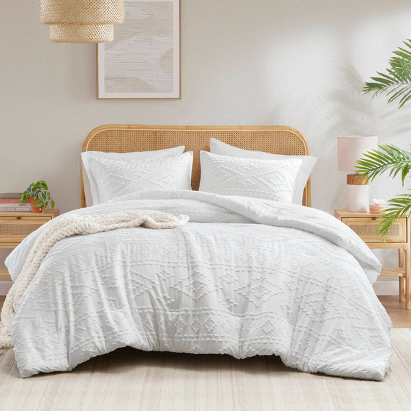 JLA Home 510 Design - Comforter Boho Tufted Mini Set with Brushed Microfiber, OEKO-TEX Certified, Lightweight Year-Round Cozy White AM10-0538
