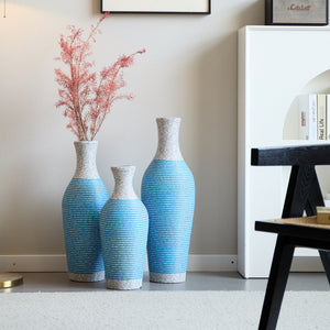 English Elm Desktop PVC Vase Set of 3 Decorative Tall Floor and Table Vases—Modern Durable Artful Accents for Home White+Blue W2796P261477