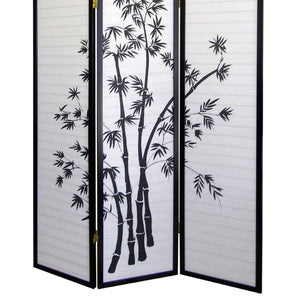 English Elm 70" Elegant Three-Panel Folding Screen With Bamboo Design, Black Finish - Perfect For Privacy & Style B072115974
