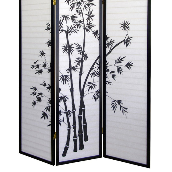 English Elm 70" Elegant Three-Panel Folding Screen With Bamboo Design, Black Finish - Perfect For Privacy & Style B072115974