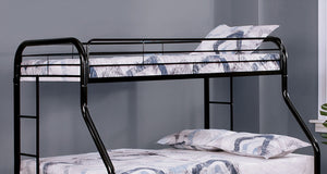 English Elm Twin Over Full Metal Bunk Bed - Modern Black Design With Angled Ladder For Safe Access & Comfort B2741S00307-GIGA