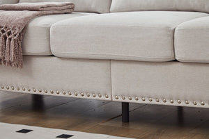 English Elm Modern Classic Living Room 2+3 Seater Sofa Set with Nailhead Trim, Removable Covers, Coil Springs, Hidden Storage Beige W1097S00173