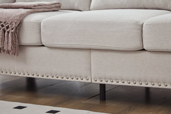 English Elm Modern Classic Living Room 2+3 Seater Sofa Set with Nailhead Trim, Removable Covers, Coil Springs, Hidden Storage Beige W1097S00173