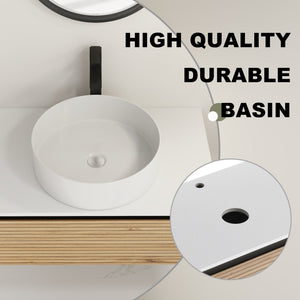 English Elm 30'' Floating Bathroom Vanity with Ceramic Vessel Sink and Soft Close Drawer W999S00359