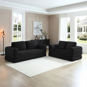 English Elm 2-in-1 Corduroy Futon Sofa Sleeper Modular Floor Couch for Studio and Guest Living Spaces Black W1117S00376