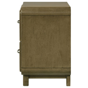 English Elm Tully Nutmeg two-drawer nightstand with metal glide drawers, modern profile, warm wood finish for tidy bedside spaces B062P374094