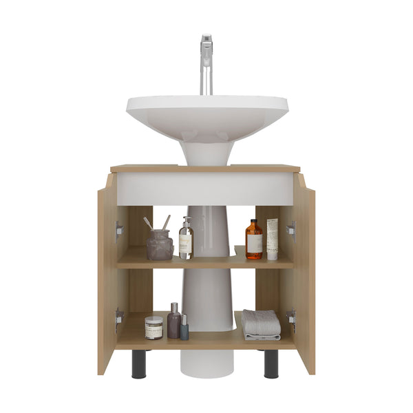 English Elm Natural Under Sink Storage Cabinet with Double Doors, Adjustable Shelves, Durable Melamine Finish Oak B062P380956