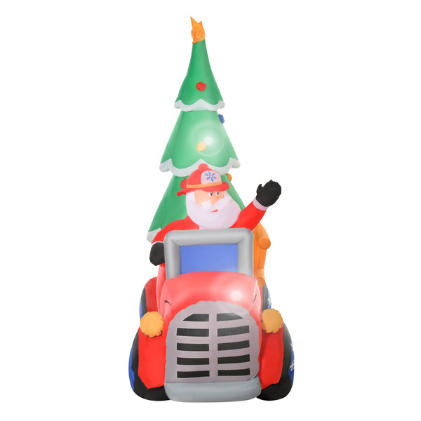 English Elm Homcom 7.5Ft Inflatable Santa In Fire Truck With Led Lights - Festive Outdoor Christmas Decoration! W2225P249948