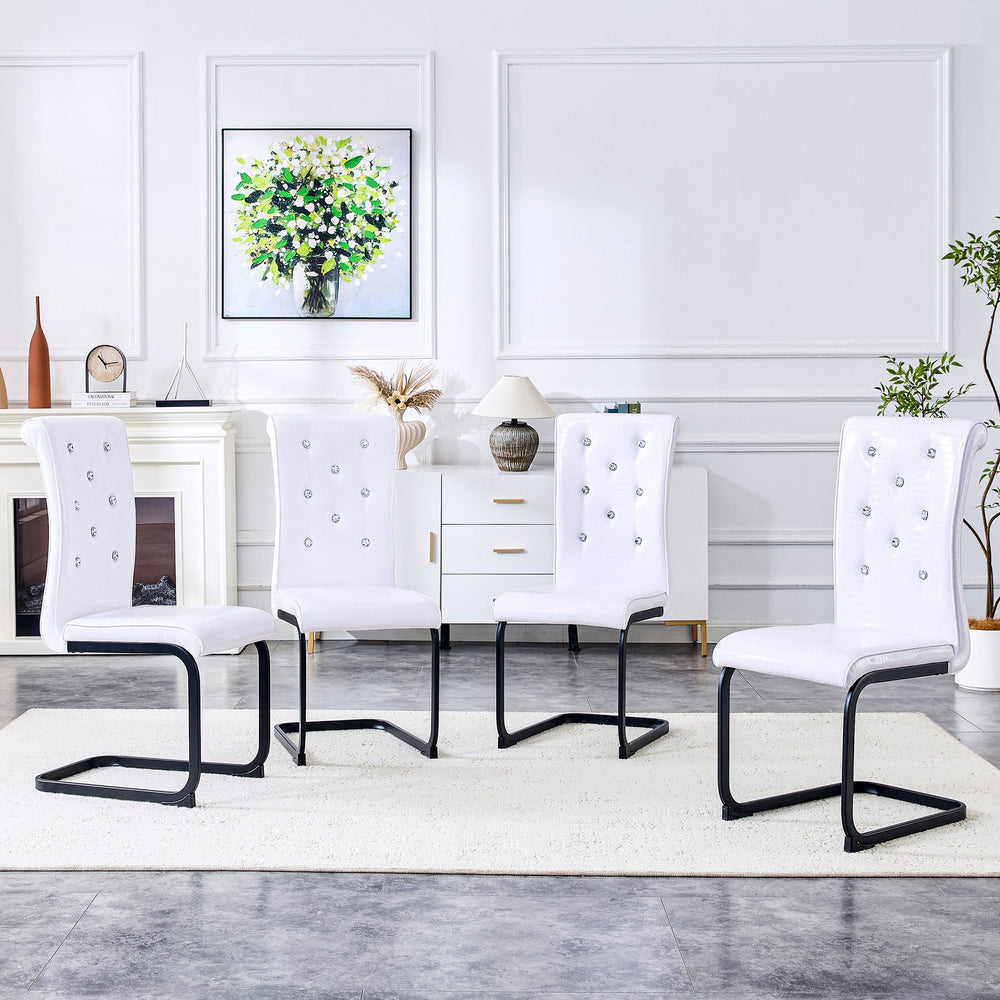 English Elm Set of 2 Glam Faux Alligator Pvc Dining Chairs with Crystal Buckle Bow Legs W3875P371063