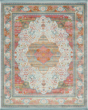 Unique Loom Baracoa Malecon Machine Made Border Rug Light Blue, Orange/Turquoise/Pink/Ivory 8' 4" x 10' 0"