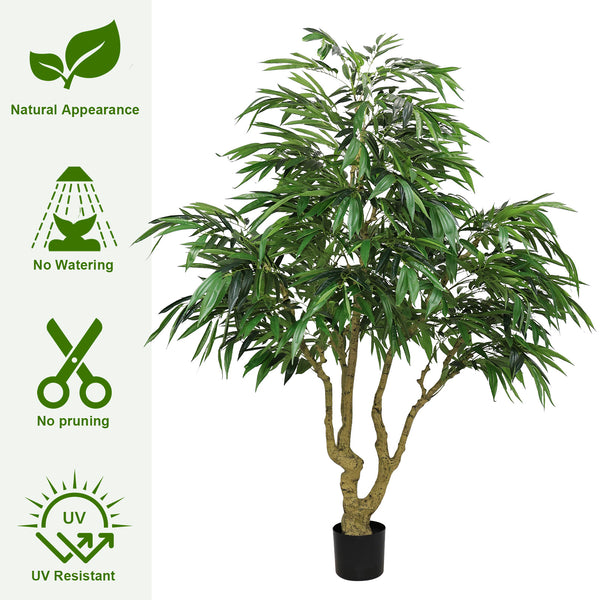English Elm 7ft Artificial Banyan Silk Leaf Tree Freestanding Potted Faux Greenery for Home Office W2945P359419