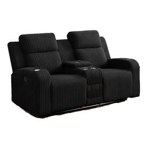English Elm 2+3 Seat Corduroy Reclining Sofa Set with Bluetooth Speaker and Wireless Charging Console W3900S00017