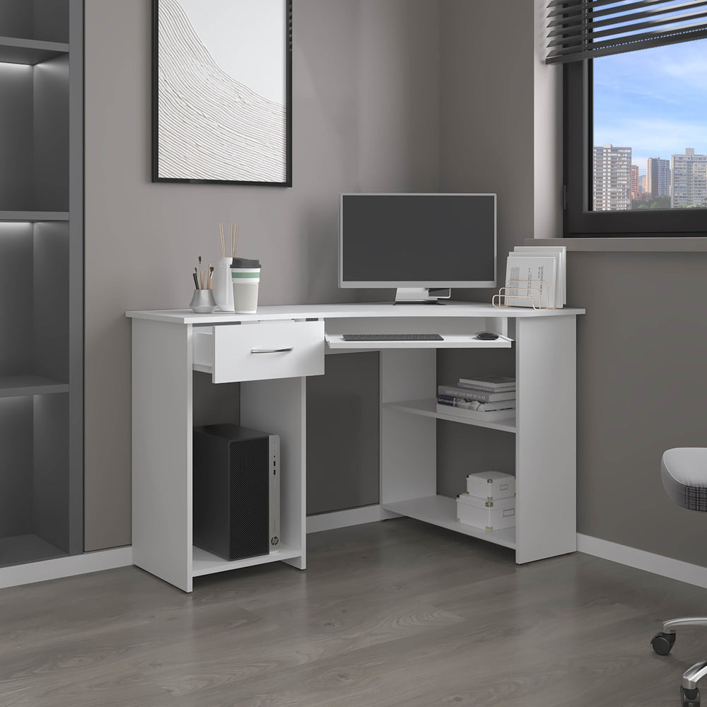English Elm Jasper L-shaped Corner Desk with Side Shelves for Modern Home Office Study B070P391783