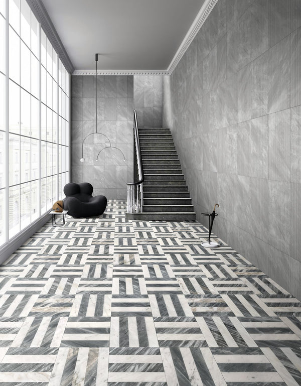 English Elm 12*12 Waterjet Marble Tiles - Elegant White & Grey Polished Natural Stone For Luxurious Interiors W1696P262345