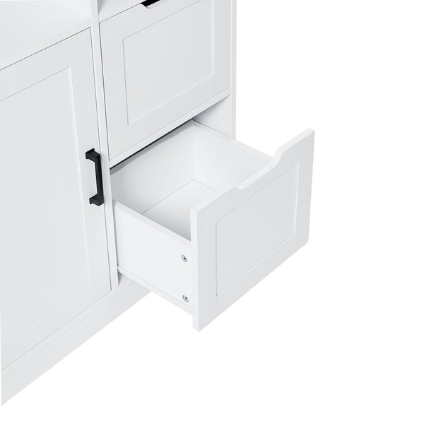 English Elm Bathroom Tall Storage Cabinet with Doors, 2 Drawers, Adjustable Shelf, Anti-Tip, MDF White, Sleek Handles WF530559AAK