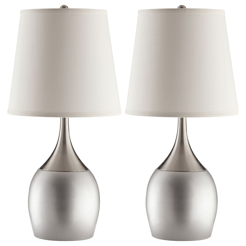 English Elm Droplet Silver Urn Table Lamp Set of 2 with Chrome Accents and Empire Shade – Modern 24" Elegance B062P328710