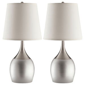 English Elm Droplet Silver Urn Table Lamp Set of 2 with Chrome Accents and Empire Shade – Modern 24" Elegance B062P328710