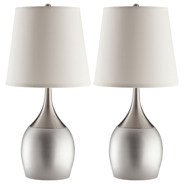 English Elm Droplet Silver Urn Table Lamp Set of 2 with Chrome Accents and Empire Shade – Modern 24" Elegance B062P328710