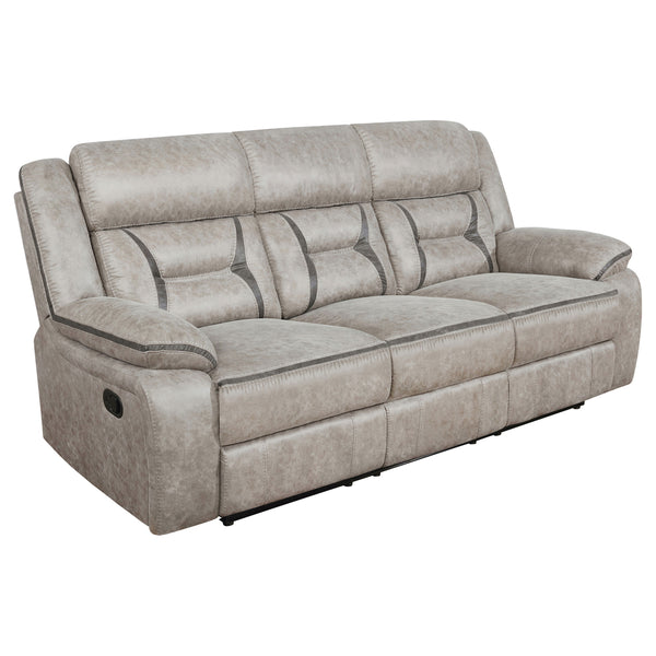 English Elm Brazelton 2-Piece Manual Reclining Sofa & Glider Loveseat Set with Leather, Cup Holders, USB Power taupe B062S00845