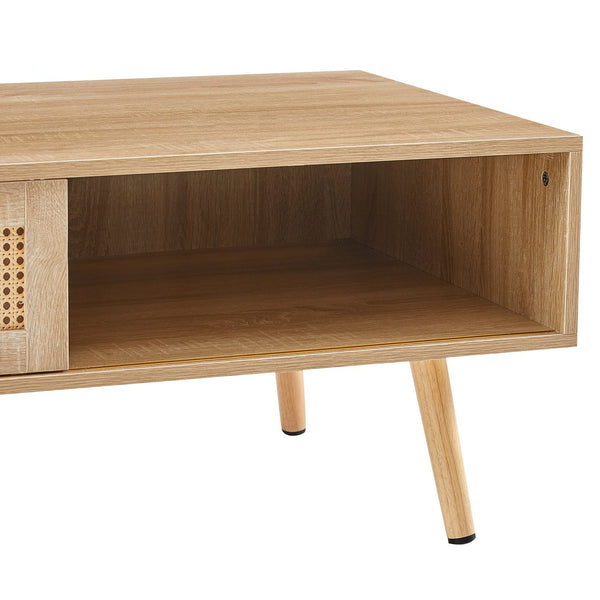 English Elm 41.34" Woven Rattan Coffee Table with Sliding Storage Door and Solid Wood Legs W126573113