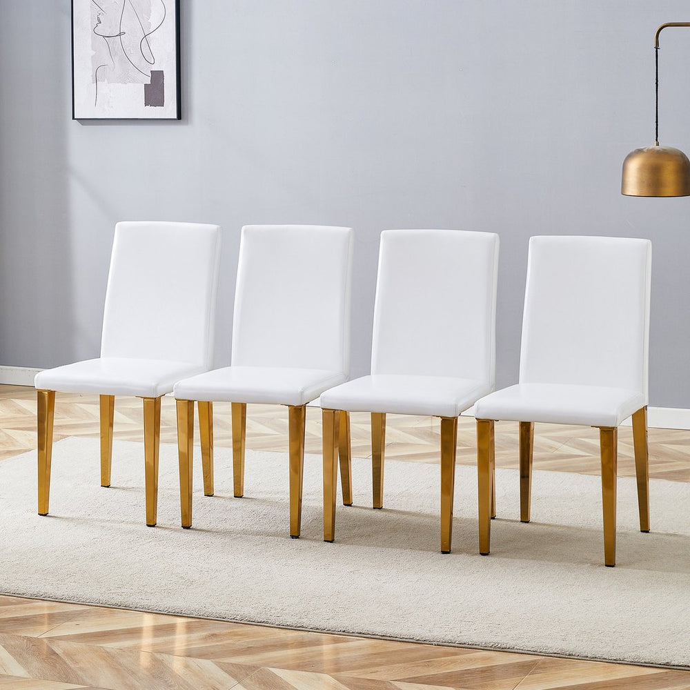 English Elm Set of 4 White Pu Leather Dining Chairs with Black Steel Legs for Modern Interiors W1151P269053