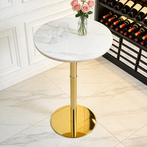 English Elm Rock Slab Round Bar Table with Gold Stainless Steel Base for Modern Home Entertaining W2920P443467
