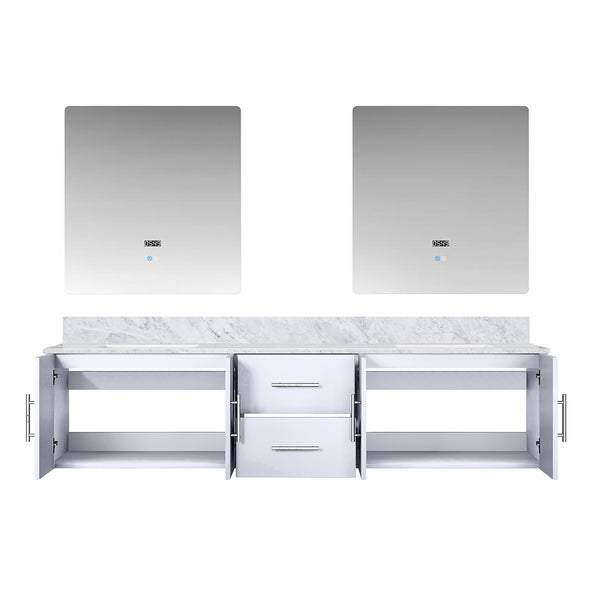 English Elm Glossy Double Bath Vanity 80" Wide With Carrara Marble Top & 30" Led Mirrors For Modern Elegance B2731S00835