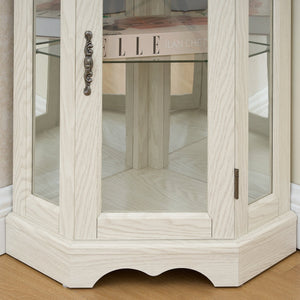 English Elm Lighted Corner Curio Cabinet With Adjustable Shelves & Integrated Lighting - Elegant White Oak Display W1758P300125