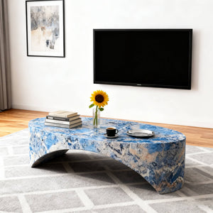 English Elm The Oval Marble Effect Fiberglass Coffee Table Low Profile Contemporary Living Room Blue W2085P374184