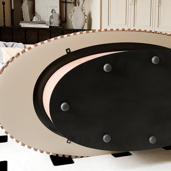 English Elm 47'' Oval Storage Coffee Table Fluted Wood Veneer Lift Lid Sculptural Living Room Accent Natural Wood W1435P293222