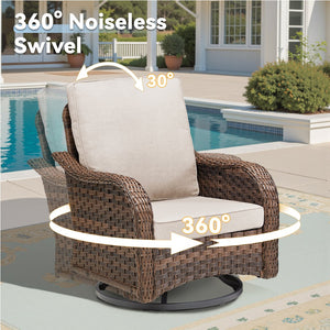 English Elm 3 Piece Outdoor Bistro Set Swivel Rocker Chairs Pe Rattan Wicker Patio Side Table Beige T3773P417374