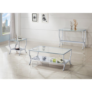 English Elm Porch Chrome Glass Square Top End Table with Mirrored Shelf, Sleek Metallic Finish, Durable Modern Accent B062P328627
