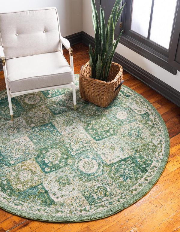 Unique Loom Penrose Blake Machine Made Trellis Rug Green, Beige/Blue/Ivory 6' 1" x 6' 1"