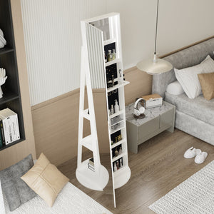 English Elm 360°swivel Jewelry Armoire with Lighted Interior Full Length Mirror Lockable White W3406P411303