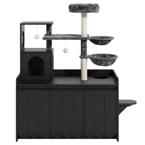 English Elm 50.6" Modern Cat Tower with Hidden Litter Enclosure Sisal Posts and Dual Hammocks N704P443505B