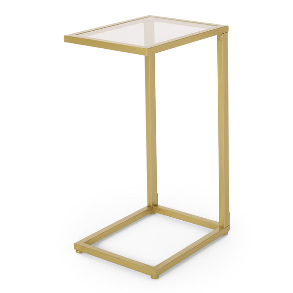 English Elm Christopher Knight Home® - END Gold C-Shape End Table with Tempered Glass Top, Iron Frame, Modern Glam Accent for Sofa and Bedroom 68989.00