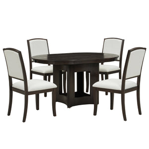 English Elm TOPMAX Solid Wood Extendable Round Dining Set for Small Spaces with 16" Removable Leaf and Cushioned Chairs Beige,Espresso SP000091AAP