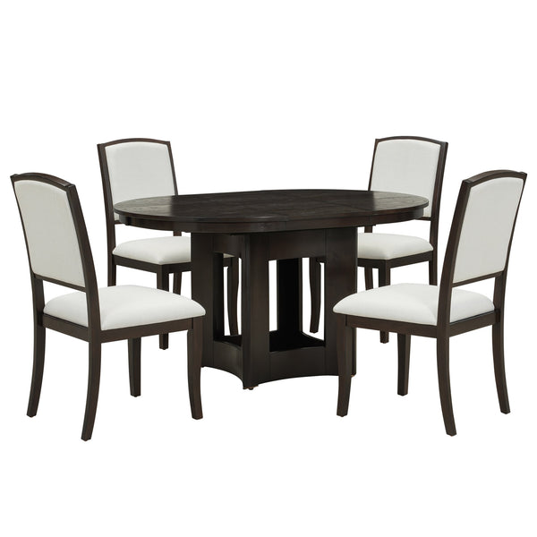 English Elm TOPMAX Solid Wood Extendable Round Dining Set for Small Spaces with 16" Removable Leaf and Cushioned Chairs Beige,Espresso SP000091AAP
