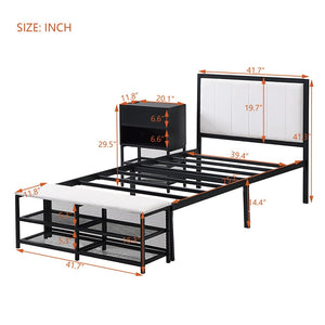 English Elm Twin Metal Platform Bed With Two-Tier Shelves & Wooden Cabinet - Stylish Storage Solution In Black N737P199330B-GIGA