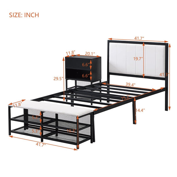 English Elm Twin Metal Platform Bed With Two-Tier Shelves & Wooden Cabinet - Stylish Storage Solution In Black N737P199330B-GIGA