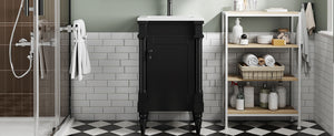 English Elm 18-Inch Modern Bathroom Vanity with Sink Compact Retro Design Durable MDF & Solid Wood Legs Storage-Friendly Black N710P257401B