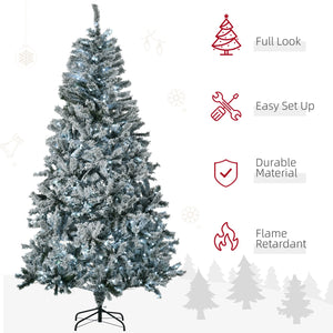English Elm HOMCOM 7.5' Flocked Artificial Christmas Tree Prelit with 500 Cold White LEDs, 1254 Branches, Flame-Retardant W2225P173951