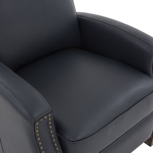 English Elm Jack Midnight Blue Faux Leather Recliner Chair with Nailhead Trim, Tapered Wood Legs, High-Density Foam Comfort B050P229965