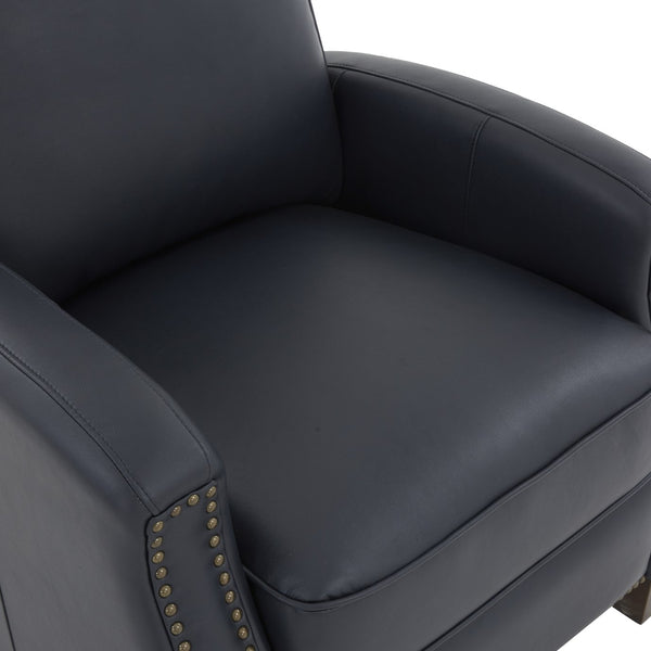 English Elm Jack Midnight Blue Faux Leather Recliner Chair with Nailhead Trim, Tapered Wood Legs, High-Density Foam Comfort B050P229965