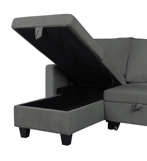 English Elm Novella Velvet Sleeper Sectional with Reversible Chaise and Hidden Storage for Small Spaces Dark Gray B2749S00120