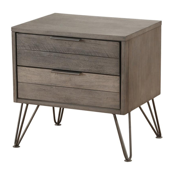 English Elm Contemporary Solid Wood Two Drawer Nightstand with Hairpin Legs for Modern Bedrooms B056P412644