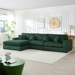 English Elm 148.03'' Mid Century Modern 4 Seat Sectional Sofa with Reversible Chaise for Living Room Green W876S00330