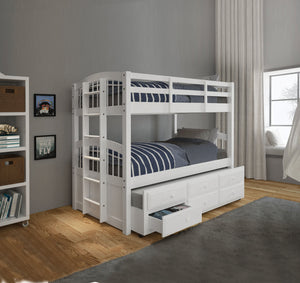 English Elm Micah White Twin/Twin Bunk Bed with Trundle & 3-Drawer Storage, Convertible, Slat System B2726S00486